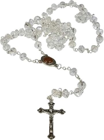 Glass Crystal Beads Rosary with Holy Soil Silver Crucifix (Pink, Red, Green, Purple, Light Blue, Dark Blue, Black, Clear, Blue) (Red) in Saudi Arabia