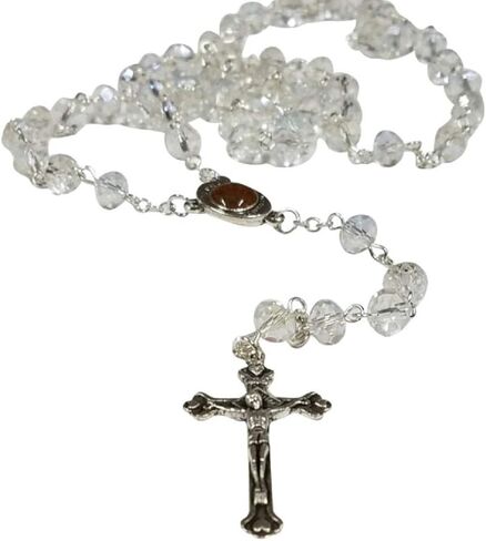 Glass Crystal Beads Rosary with Holy Soil Silver Crucifix (Pink, Red, Green, Purple, Light Blue, Dark Blue, Black, Clear, Blue) (Red) in Saudi Arabia