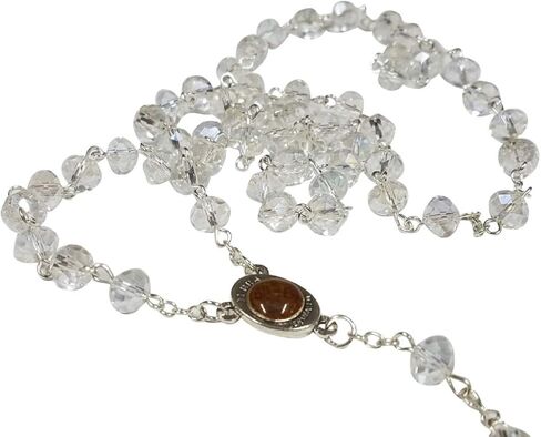 Glass Crystal Beads Rosary with Holy Soil Silver Crucifix (Pink, Red, Green, Purple, Light Blue, Dark Blue, Black, Clear, Blue) (Red) in Saudi Arabia