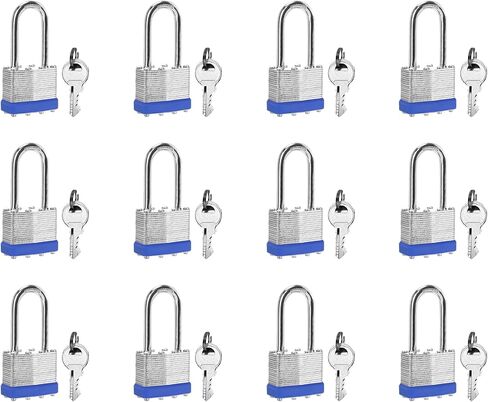 Keyed Alike Laminated Steel Padlocks, (40mm) Wide，6 Pack Long Shackle Padlock，Blue Hoop，for Gym Locker & StorageUnit or More in Saudi Arabia