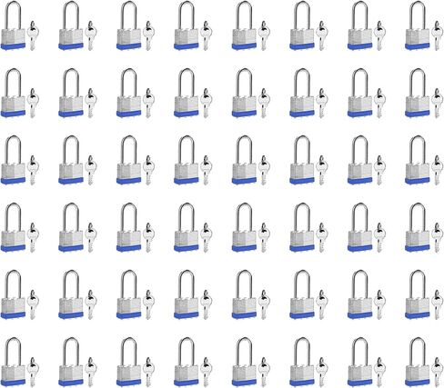 Keyed Alike Laminated Steel Padlocks, (40mm) Wide，6 Pack Long Shackle Padlock，Blue Hoop，for Gym Locker & StorageUnit or More in Saudi Arabia