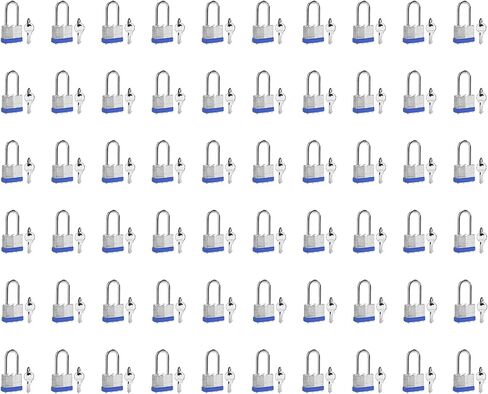 Keyed Alike Laminated Steel Padlocks, (40mm) Wide，6 Pack Long Shackle Padlock，Blue Hoop，for Gym Locker & StorageUnit or More in Saudi Arabia
