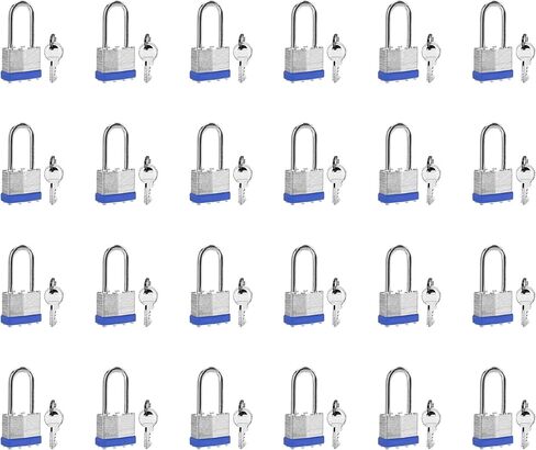 Keyed Alike Laminated Steel Padlocks, (40mm) Wide，6 Pack Long Shackle Padlock，Blue Hoop，for Gym Locker & StorageUnit or More in Saudi Arabia