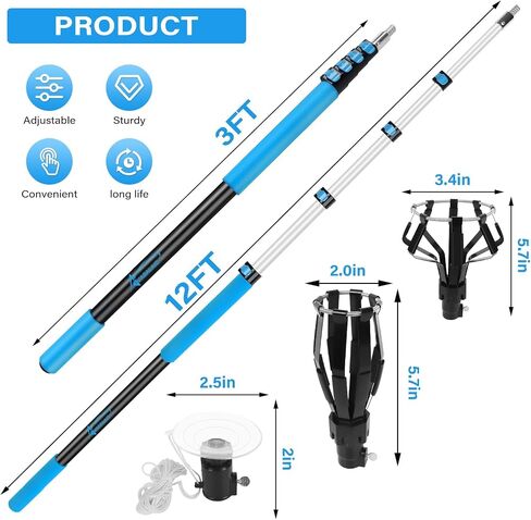 VASALAID 3-12FT Light Bulb Changer Pole Kit Light Bulb Changer for High Ceilings with Pole with Baskets and Suction Cup for High Ceilings and Recessed Lights Lightbulb Removal Changing in Saudi Arabia