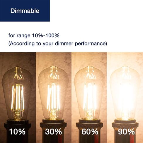 FLSNT 100W Equivalent LED Edison Bulbs, ST19/ST58 Dimmable LED Light Bulbs for Dining Room, Kitchen, High Brightness with 1000LM, 2700K Soft White, 8W, E26 Base, 6 Pack in Saudi Arabia