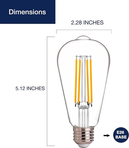 FLSNT 100W Equivalent LED Edison Bulbs, ST19/ST58 Dimmable LED Light Bulbs for Dining Room, Kitchen, High Brightness with 1000LM, 2700K Soft White, 8W, E26 Base, 6 Pack in Saudi Arabia