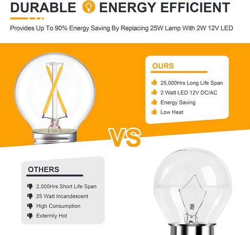 12 Volt Low Voltage LED Light Bulbs - Soft Warm 2700K 2W (Only for 12V DC/AC)- 25W Equivalent E26 Edison Base Small Globe Bulb for RV, Landscape Lights - 3 Pack in Kuwait