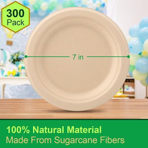 300 Pack Small Paper Plates, 7 inch Paper Plates Bulk, 100% Compostable Paper Plates Biodegradable Paper Dessert Plates, Disposable Recycled Paper Plates in Saudi Arabia
