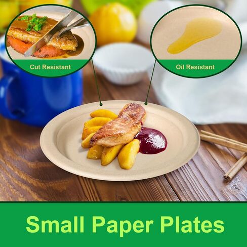 300 Pack Small Paper Plates, 7 inch Paper Plates Bulk, 100% Compostable Paper Plates Biodegradable Paper Dessert Plates, Disposable Recycled Paper Plates in Saudi Arabia