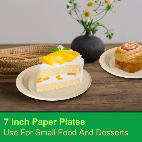 300 Pack Small Paper Plates, 7 inch Paper Plates Bulk, 100% Compostable Paper Plates Biodegradable Paper Dessert Plates, Disposable Recycled Paper Plates in Saudi Arabia