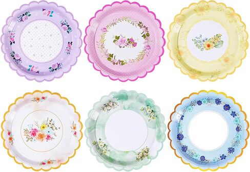 48 PCS Floral Paper Plates for Tea Party Decorations, 7 inch Disposable dessert plates for Bridal Shower, Garden Party, Wedding, Mother's Day Afternoon Tea Party in Kuwait