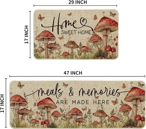 Artoid Mode White Mushrooms Floral Leaves Spring Kitchen Mats Set of 2, Home Decor Low-Profile Kitchen Rugs for Floor - 17x29 and 17x47 Inch in Saudi Arabia