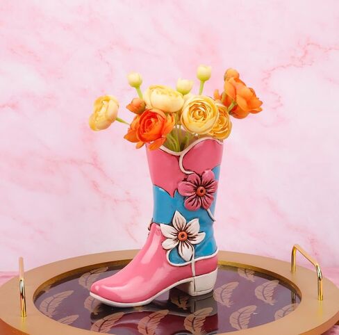 Pink Resin Cowboy Boot Vase, 6x5.5x2.25 inches, Vintage, Drainage Hole, Ideal for Flowers & Decor, Women's Gift, Bedroom & Living Room in Saudi Arabia