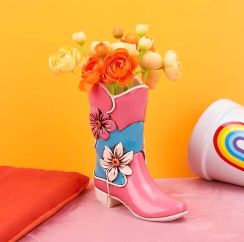 Pink Resin Cowboy Boot Vase, 6x5.5x2.25 inches, Vintage, Drainage Hole, Ideal for Flowers & Decor, Women's Gift, Bedroom & Living Room in Saudi Arabia