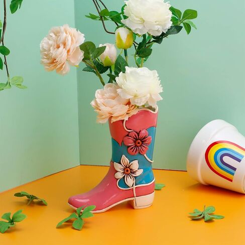 Pink Resin Cowboy Boot Vase, 6x5.5x2.25 inches, Vintage, Drainage Hole, Ideal for Flowers & Decor, Women's Gift, Bedroom & Living Room in Saudi Arabia