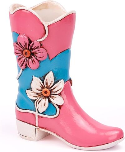 Pink Resin Cowboy Boot Vase, 6x5.5x2.25 inches, Vintage, Drainage Hole, Ideal for Flowers & Decor, Women's Gift, Bedroom & Living Room in Saudi Arabia