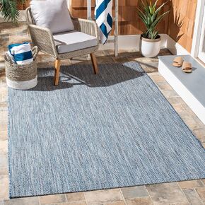 SAFAVIEH Courtyard Collection CY8022 Indoor/ Outdoor Non-Shedding Easy Patio Backyard Porch Deck Mudroom Area, 6'7" Square, Navy / Grey