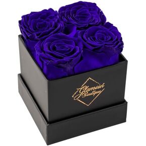 GLAMOUR BOUTIQUE Preserved Roses in a Box - Valentines Day Gifts for Her & Mom, 4 Roses Flowers Decor for Birthday Gift, Cased in A Square Gift Box with Lid, 4" x4" x5 - Red