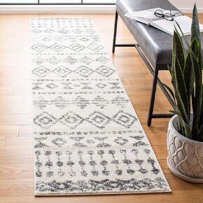 SAFAVIEH Tulum Collection Runner Rug - 2'2" x 9', Ivory & Grey, Moroccan Design, Non-Shedding & Easy Care, Ideal for High Traffic Areas in Living Room, Bedroom (TUL656A)