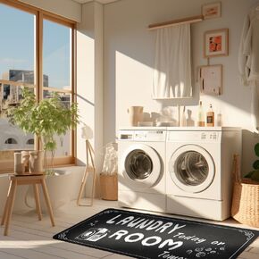 Laundry Room Rug Runner - 20x59inch - Non Slip and Waterproof Mudroom Floor Carpet Runner - Farmhouse Laundry Room Decor - Easy to Clean -Black