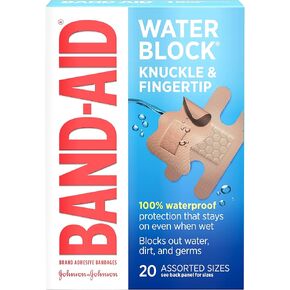 Band-Aid Brand Water Block Waterproof Adhesive Bandages for Minor Cuts and Scrapes, Fingertip and Knuckle, 20 ct (Pack of 6)