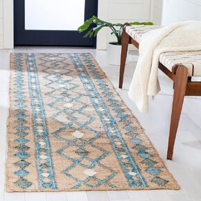 SAFAVIEH Kilim Collection Runner Rug - 2'3" x 9', Natural & Blue, Flat Weave Jute Design, Ideal for High Traffic Areas in Living Room, Bedroom (KLM759M)