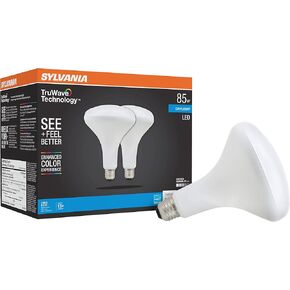 SYLVANIA LED TruWave Natural Series BR40 Light Bulb, 85W Equivalent Efficient 12W, 1100 Lumens, Medium Base, Dimmable, Frosted, 3000K, White - 2 Pack (40786)