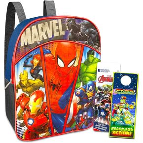Marvel Super Hero Mini Backpack ~ 3 Pc Bundle With 11" Avengers Superhero School Bag For Boys, Toddlers, Kids, Avengers Stickers And More | Marvel School Supplies
