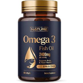 Omega 3 Fish Oil Supplement – 2400mg Fish Oil with EPA & DHA Omega-3 Fatty Acids from Sustainably Sourced Wild Caught Peruvian Anchovy - Heart & Brain Health Support - Non-GMO - 120 Softgels