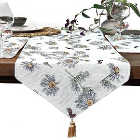 Tache Floral Red Roses Birds Golden Woven Table Runner - Vintage Tapestry Botanical Kitchen Dining Dinner Linens Cloth - 13 x 54 inches