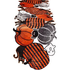 Grelucgo Appliqued and Embroidered Halloween Jack-O-Lantern Pumpkin Table Runner, Holiday Kitchen Dining Table Decoration for Indoor Outdoor Home Party Decor (14 x 69 Inches)