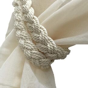 2 Pcs Braided Curtain Rope Tiebacks Cotton Hand Knitting Cord Vintage Style Curtain Decoration for Inside Outdoor Drapes Beige