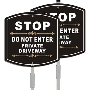 2 Pack Stop Do Not Enter Private Driveway Sign with Stake, Aluminum Metal Private Driveway Sign 28" Total Length, Heavy Duty Weather Resistance Sign