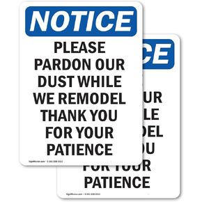(2 Pack) Please Pardon Our Dust While We OSHA Notice Sign 7 Inch X 10 Inch Plastic Sign, Weather Resistant, UV Protected for Workplace, Business, and Construction Site, Made in the USA