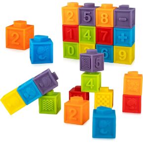 Ganowo 12PCS Mini Soft Stacking Blocks Toys, Educational Squeeze Teeth Baby Toys with Numbers Animals Shapes Textures for 6 Months Up Baby Stacking Building Blocks Baby Bath Toys 6 to 12 Months