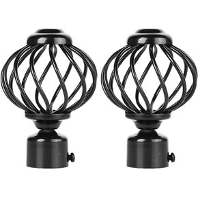 MAGICLULU 2pcs Round Curtain Rod Finials Drapery Pole Ball End Twisted Cage Replacement Decorative End Head Caps for Home Office Black