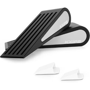 2 Pack Rubber Door Stopper Wedge - Black Non-Slip Soft TPR High-Elastic & Zinc Alloy Metal Material Door Stops for Bottom of Heavy Duty Door Wall Protector for Home & School with Self Adhesive Holder