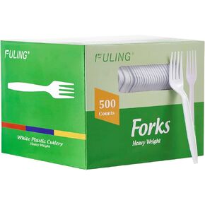 500 Count Heavy Duty White Plastic Forks Disposable Utensils Party Cutlery Heavyweight in Kuwait