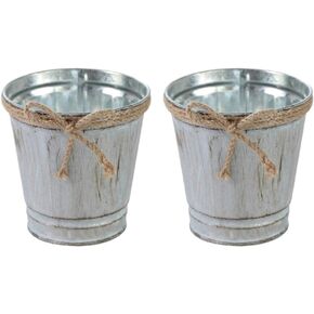 Cabilock Metal Flower Vase Iron Shabby Chic Pitcher Vase Vintage Galvanized Watering Mini Milk Can Milk Jug Vase Rustic Flower Bucket Container Holder Farmhouse French Bucket 2pcs