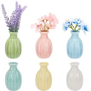 NBEADS 6 Pcs Mini Ceramic Flower Vase, Rustic Decor Vase Modern Farmhouse Decor Multicolored Plain Small Vases for Flowers Small Plants Floral Dining Room Shelf Decor