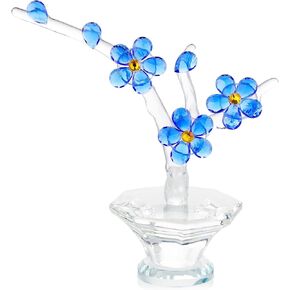 YWHL Crystal Forget Me Not Flowers Figurines Decor, Glass Forget Me Not Gifts for Mom Wife Girlfriend, Handmade Flower Collectible Ornaments Decor