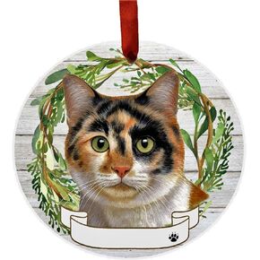 Black and White Cat Ornament - E&S Pets - DIY Personalizable - Cat Gifts - Ceramic Round Ornament with Glazed Finish - X-mas Decoration - Christmas Ornaments Craft Gifts - Ornaments for Pet Lovers