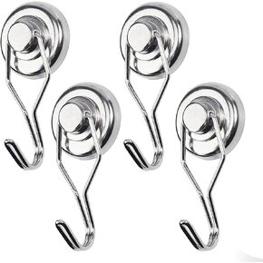 CozyBlue Magnetic Hooks Packs of 4, 15 lb+ Heavy Duty Earth Magnets with Hook for Refrigerator, Extra Strong Cruise Hook for Hanging, Magnetic Hanger for Cabins, Grill