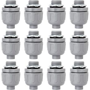 3/4 inch Liquid Tight Connector PVC Flexible Conduit Connector, Straight 180 Degree UL Listed Liquid Tight Connector, Non-Metallic Electrical Conduit Fittings (12 Pack)
