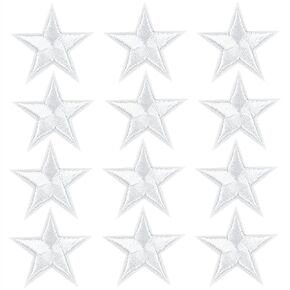 AUEAR, 24 Pack, White Star Iron on Patches Embroidered Fabric Stars Stickers for Clothing
