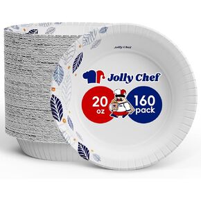JOLLY CHEF 160 Count Paper Bowls 20 oz Soak Proof and Cut Proof Microwave Safe Heavy Duty Leaf Printed Disposable Bowls for Dinner or Lunch