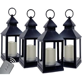 Decorative Lantern - Set of 12 - 4 Hour Timer - Remote Control - 11"H Black Lanterns with Flameless Candles Included - Indoor/Outdoor Lantern Set