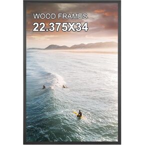 24x36 Poster Frame,Natural Soild Wood Black Picture Frames with Polished Plexiglass,Easy to Hang,Display Picture 24x36 in without Mat or 20x30 with Mat for Wall Mounting Horizontally and Vertically