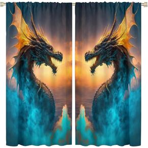 Game Room Curtain Black Dragon Curtain Skeleton Gothic Decoration Window Treatments Fantasy Dream Theme Blackout Window Curtain Rod Pocket Window Curtain Drapes for Living Room Bedroom 42x45in