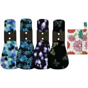 5pcs Set 1pcs Mini Wet Bag + 4 Pieces 14 Inch Overnight Charcoal Bamboo Mama Cloth/Menstrual Pads/Reusable Sanitary Pads (AI Flower)